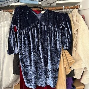 Blue velvet babydoll dress